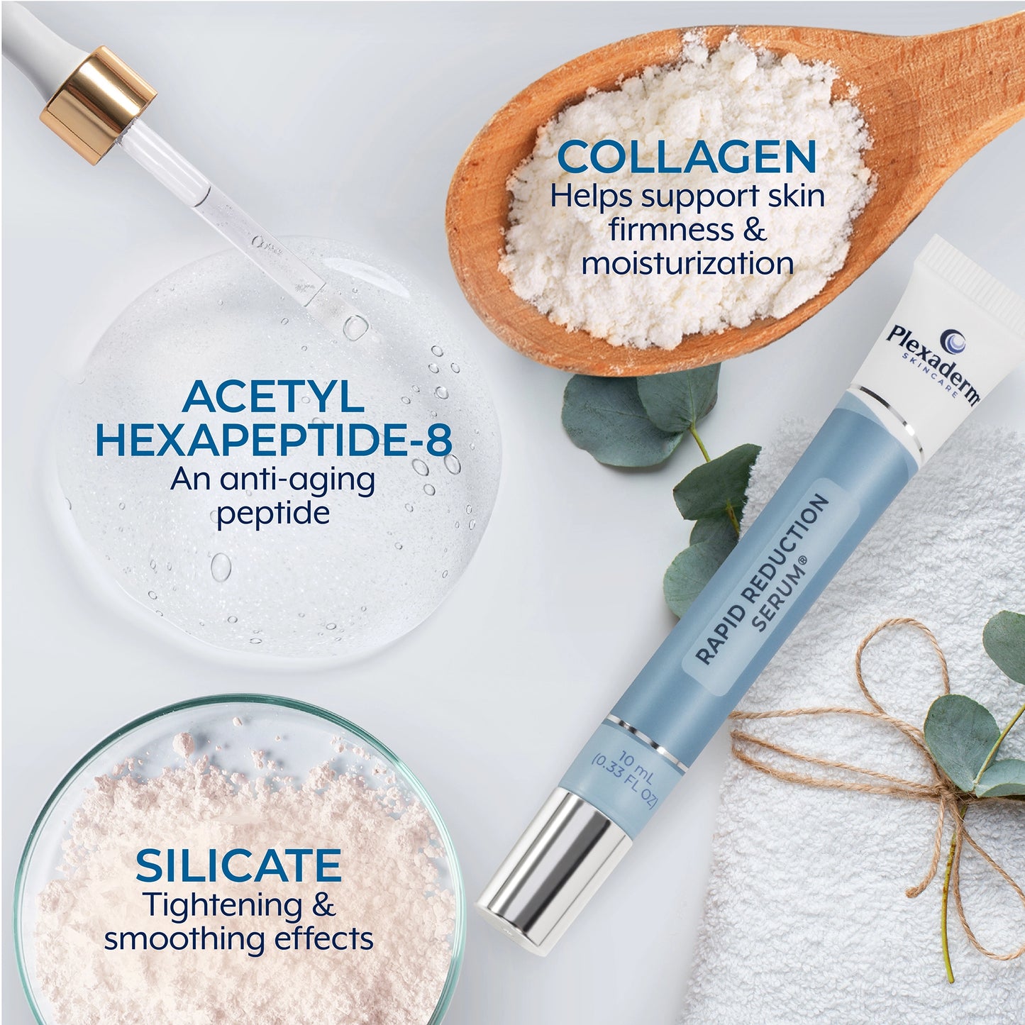Plexaderm Rapid Reduction Serum — Instantly and visibly diminishes under-eye bags, wrinkles, dark circles, fine lines, and crow's feet; full-size product.